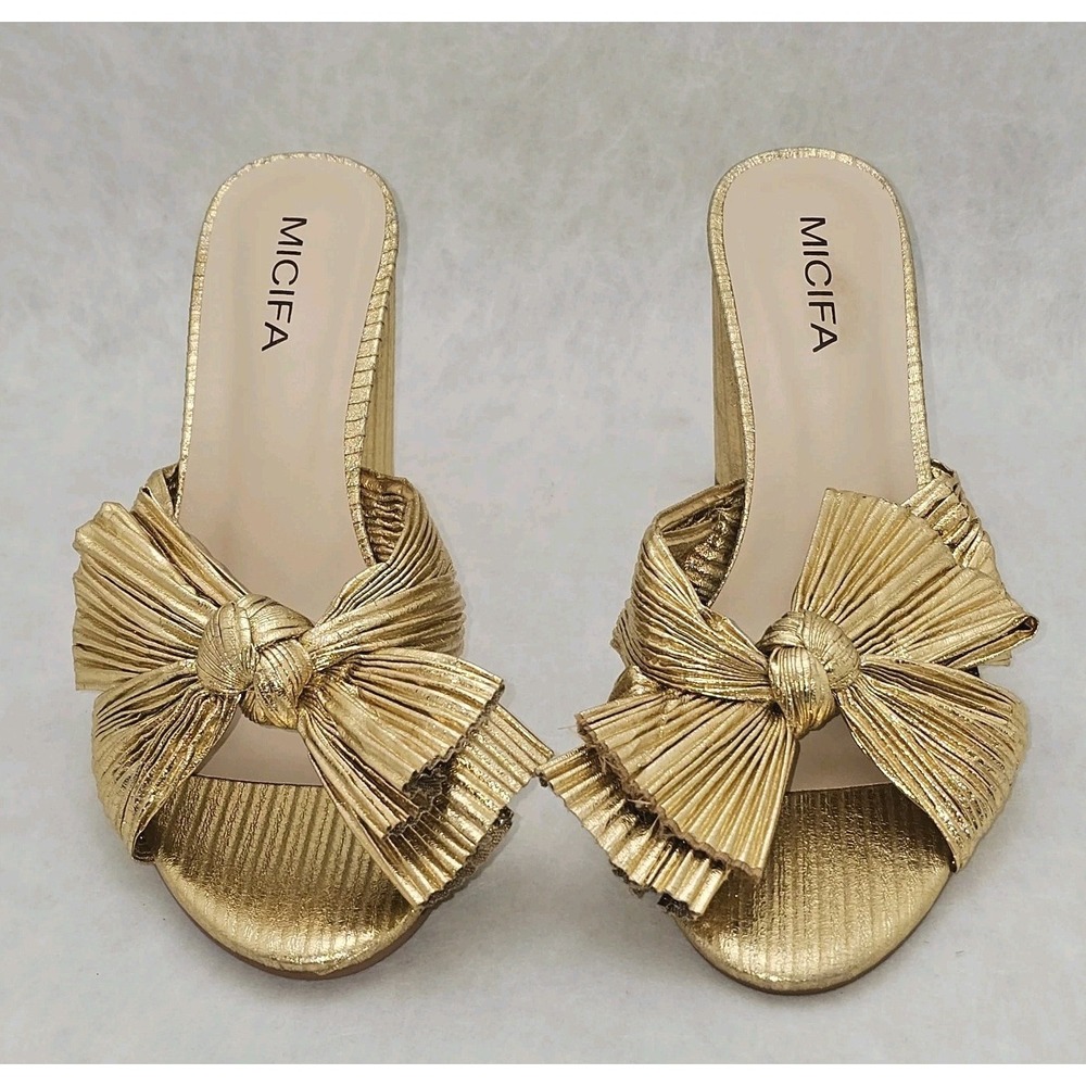 NWOB MICIFA Bow Knot Heeled Sandals Open Toe High Block Chunky Heel Sz 9 EU 40